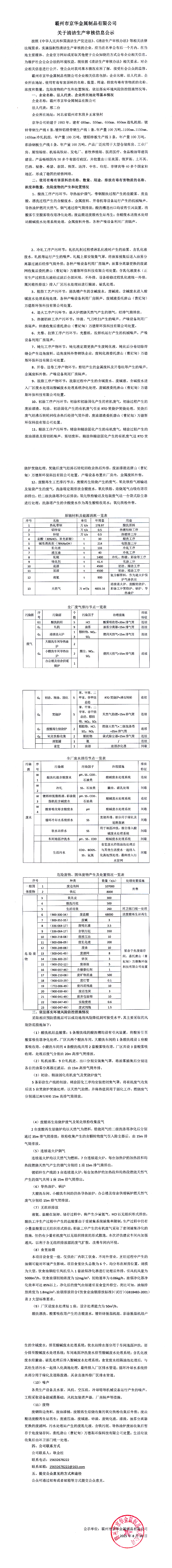 霸州市京华金属制品有限公司关于清洁生产审核信息公示